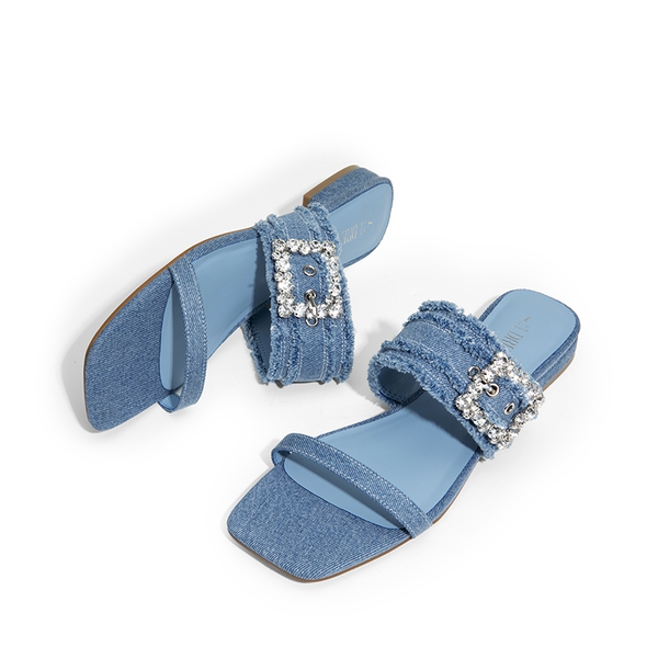 Rhinestone Buckle Strap Sandals - DENIM BLUE - 4